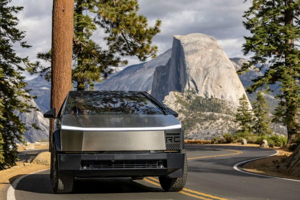 tesla cybertruck driving 